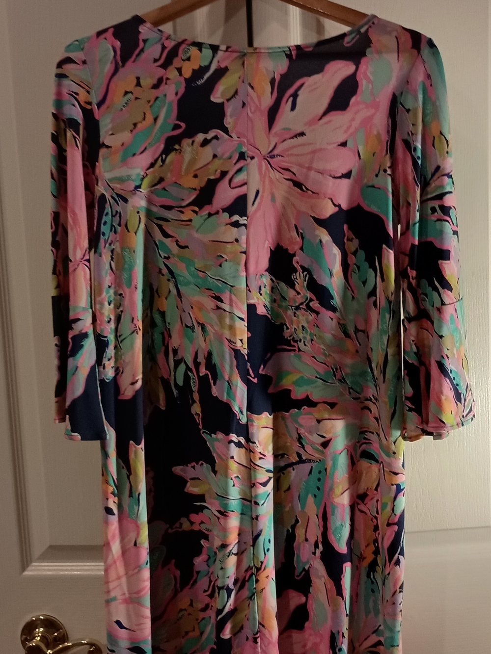 Lilly Pulitzer Vibrant Floral Navy Maxi Dress with Pink & Teal Accents - Picture 3 of 10